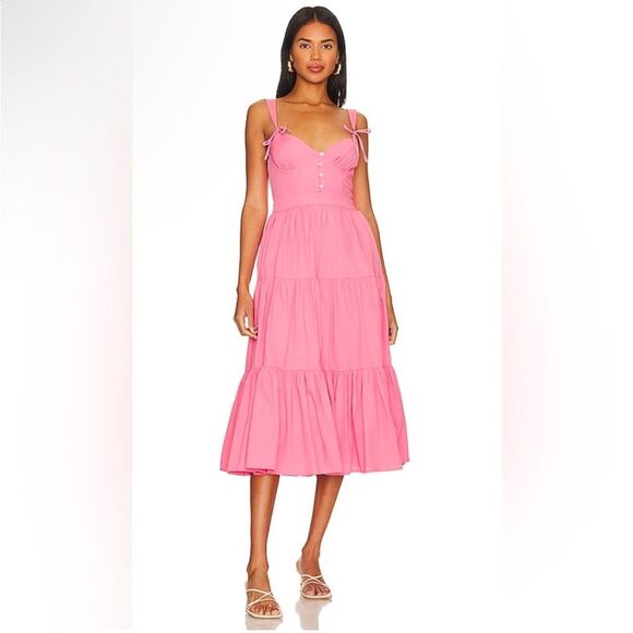 Revolve Tularosa Poppy Bustier A-Line Midi Dress in Watermelon Pink Size Medium - Picture 12 of 12